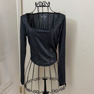 Hollister Dark Gray Shimmery Long Sleeve Cropped Sweater